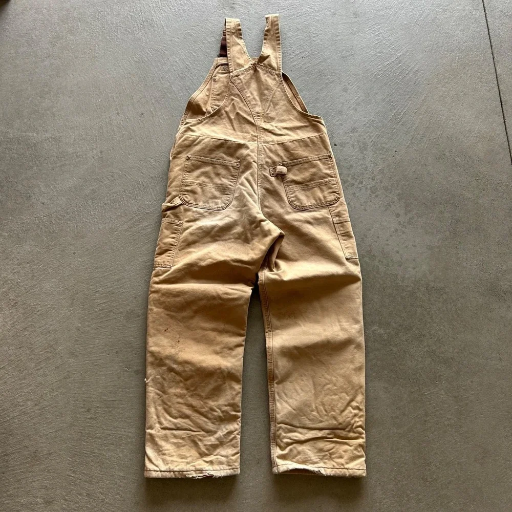 Vintage 90s Carhartt Overalls Size 40x30 Tan Duck Canvas Carpenter Workwear Bibs - Picture 3 of 10
